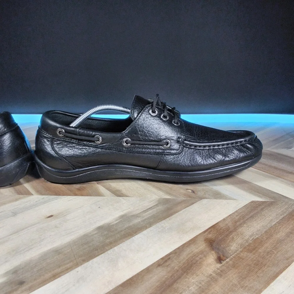 SAS Decksider Mens 11.5 WIDE‎ Lace Up Boat Shoes Black Leather Comfort Support